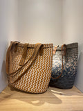 Kioni Basket of Ilala Palm Leaves w/ Leather Straps